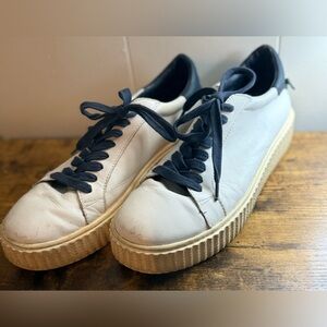 J Slides Women's Parker Fashion Sneaker, White/Navy, Size 10